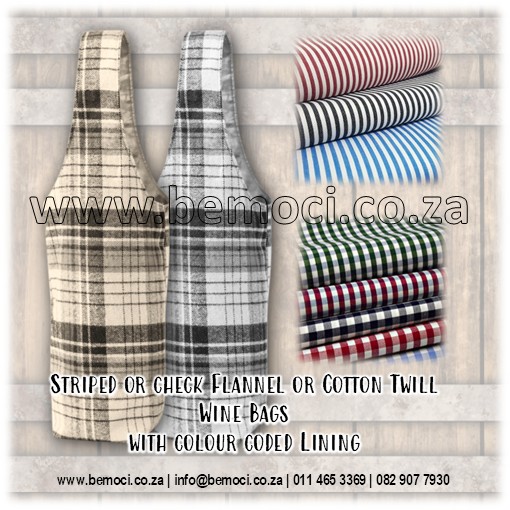 Lined WineBottle Bags, Flannel checked Wine Bags